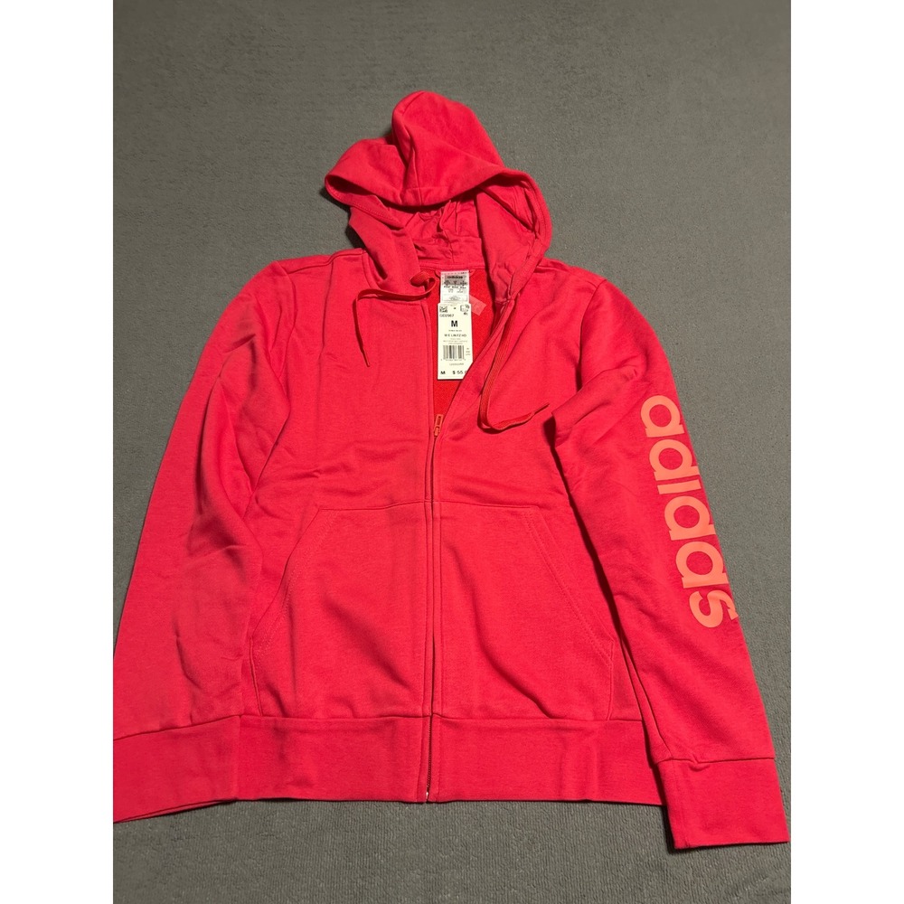 Adidas Essentials Linear Full Zip Hoodie Pink GD2967 Medium Womens Juniors